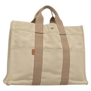 HERMES New Fourre ToutMM Hand Bag Canvas Beige Silver Auth 135646